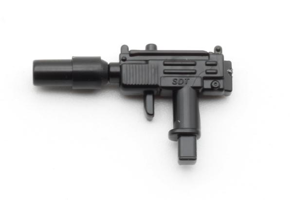 Minifig Cat Mini-Uzi Submachine Gun with detachable Silencer